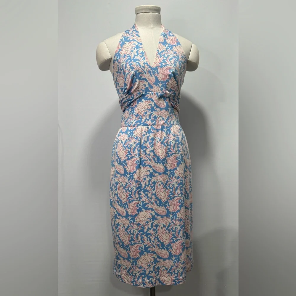 J. McLaughlin Fully Lined Blue 95% SILK Dress EUC - Picture 2 of 12
